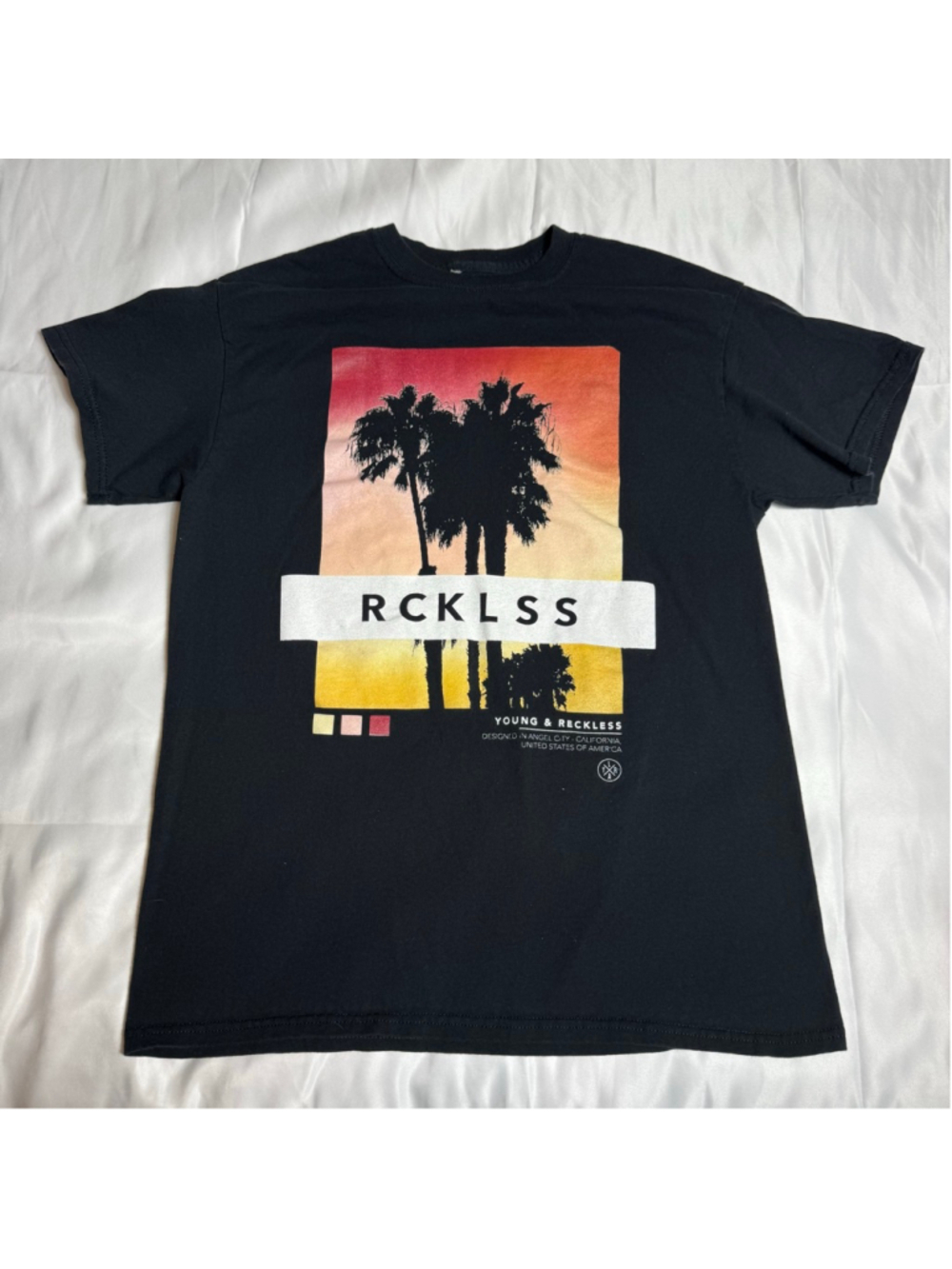 Men's Young & Reckless Black Orange Graphic Short Sleeve Tee M